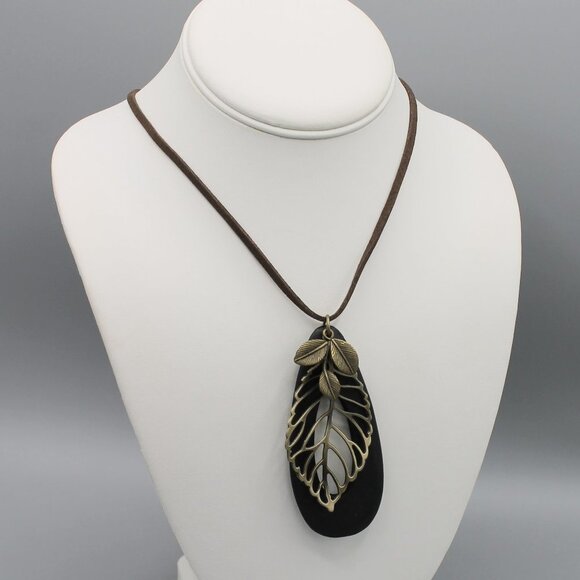 Jewelry necklace large statement long leaves nature new - Picture 2 of 6